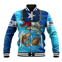 Texas Flag Fishing Baseball Jacket with Ocean Fish Graphic and Blue Water Background - Wonder Print Shop