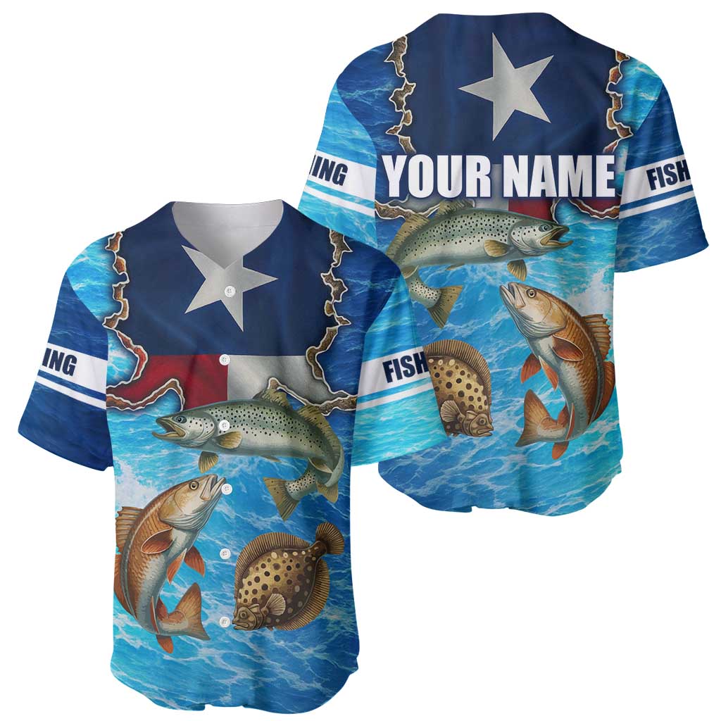 Texas Flag Fishing Baseball Jersey with Ocean Fish Graphic and Blue Water Background - Wonder Print Shop