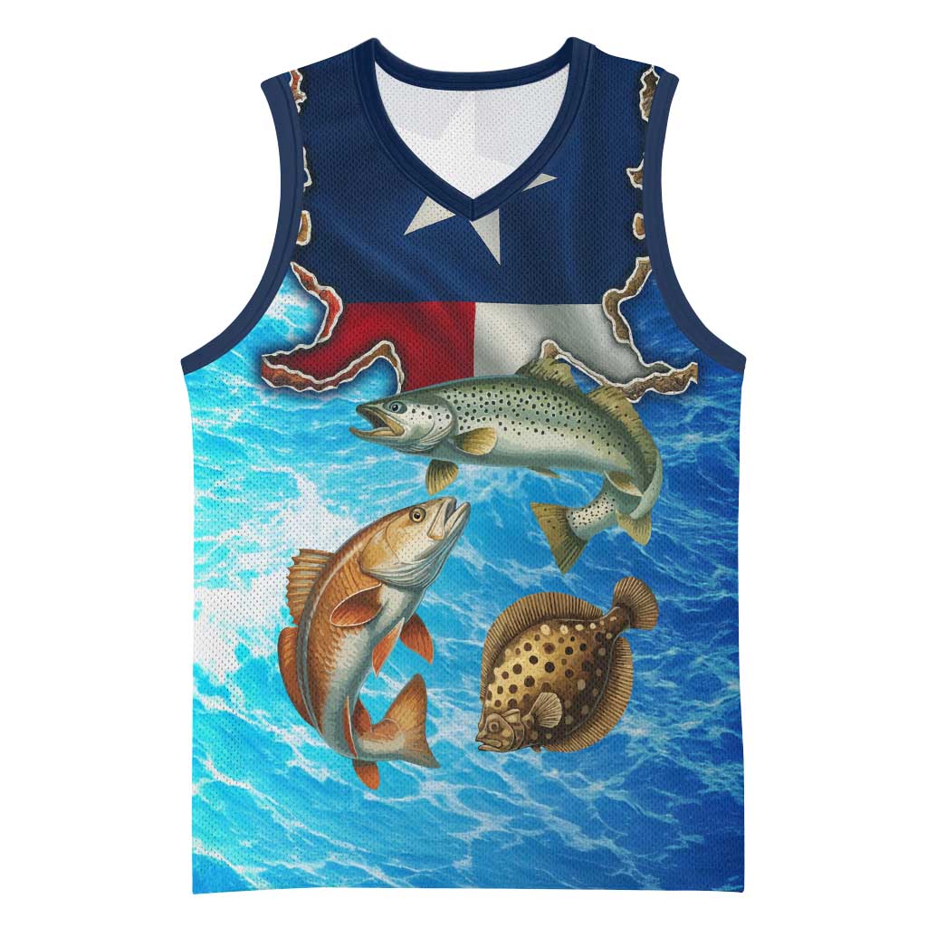 Texas Flag Fishing Basketball Jersey with Ocean Fish Graphic and Blue Water Background - Wonder Print Shop