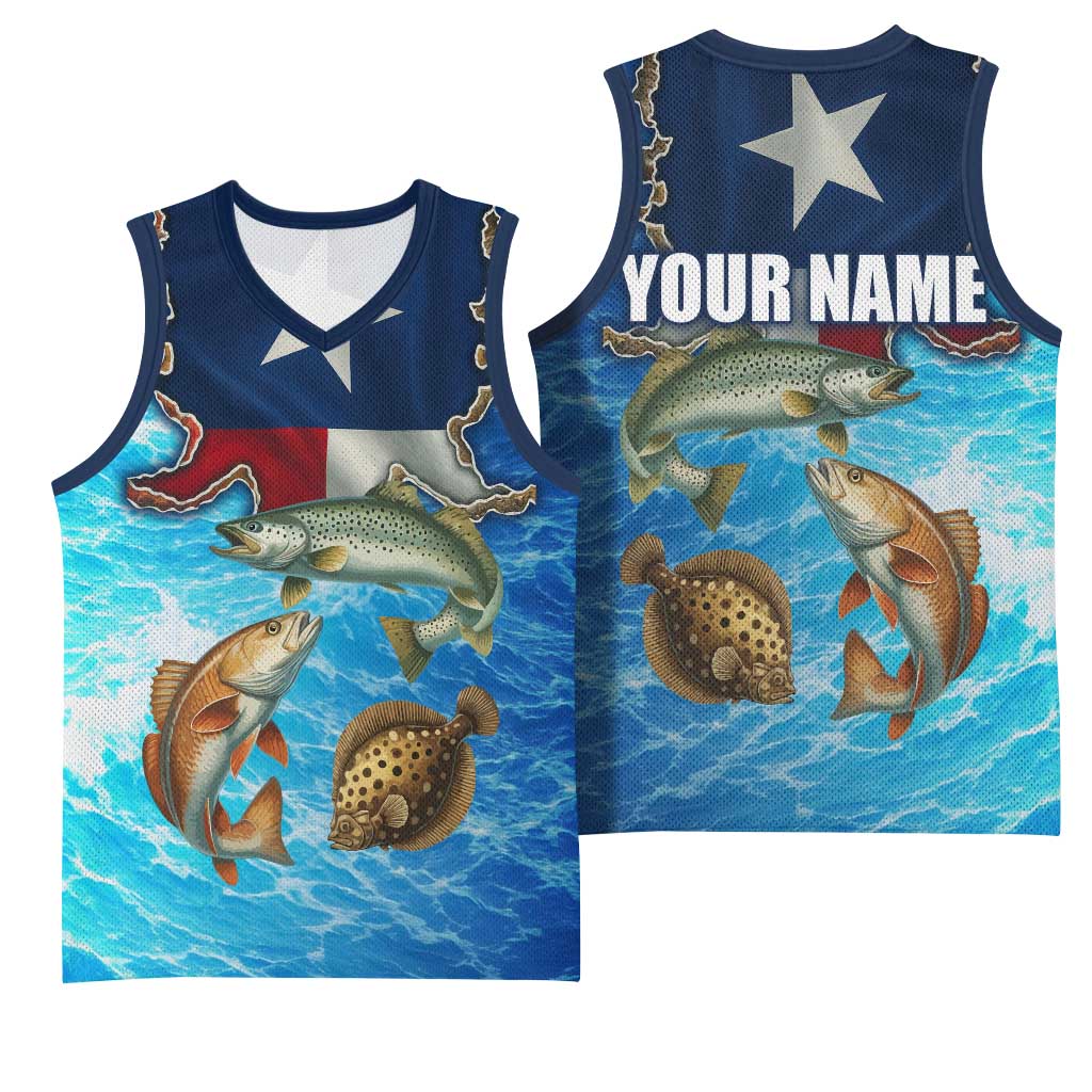 Texas Flag Fishing Basketball Jersey with Ocean Fish Graphic and Blue Water Background - Wonder Print Shop