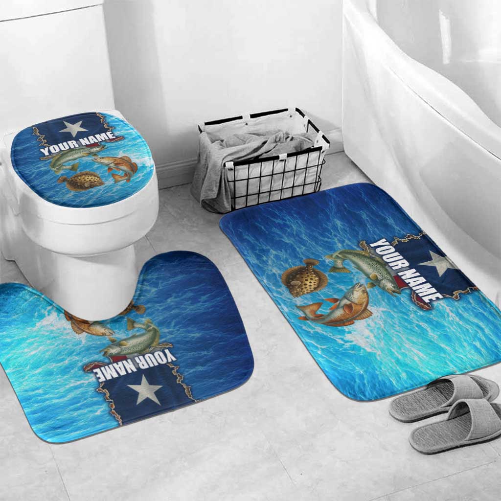 Texas Flag Fishing Bathroom Set with Ocean Fish Graphic and Blue Water Background - Wonder Print Shop