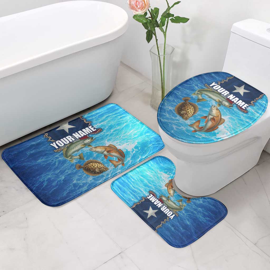 Texas Flag Fishing Bathroom Set with Ocean Fish Graphic and Blue Water Background - Wonder Print Shop