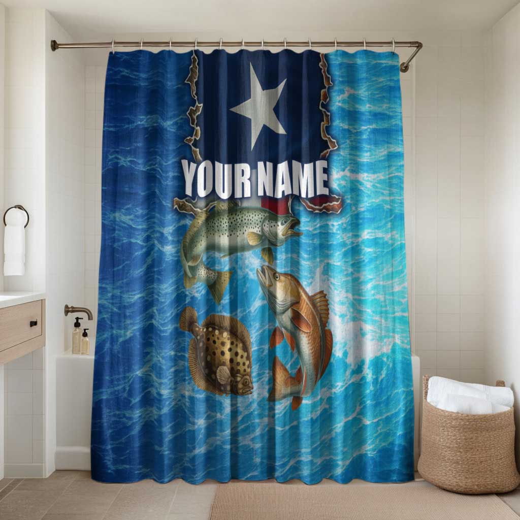 Texas Flag Fishing Bathroom Set with Ocean Fish Graphic and Blue Water Background - Wonder Print Shop