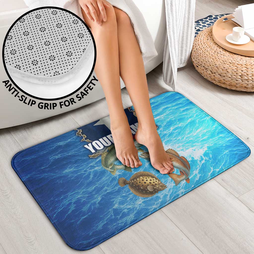 Texas Flag Fishing Bathroom Set with Ocean Fish Graphic and Blue Water Background - Wonder Print Shop