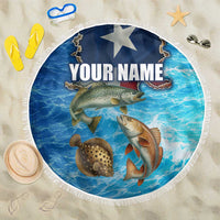Texas Flag Fishing Beach Blanket with Ocean Fish Graphic and Blue Water Background - Wonder Print Shop