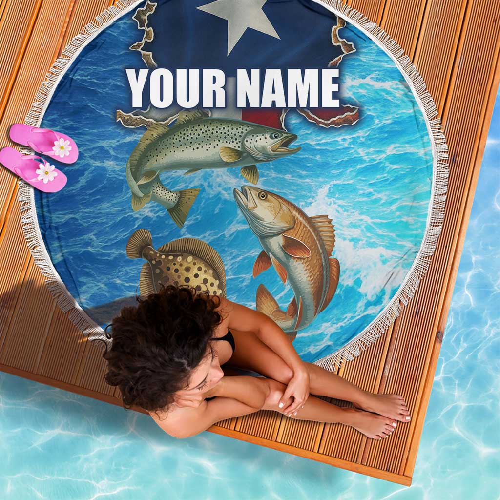 Texas Flag Fishing Beach Blanket with Ocean Fish Graphic and Blue Water Background - Wonder Print Shop