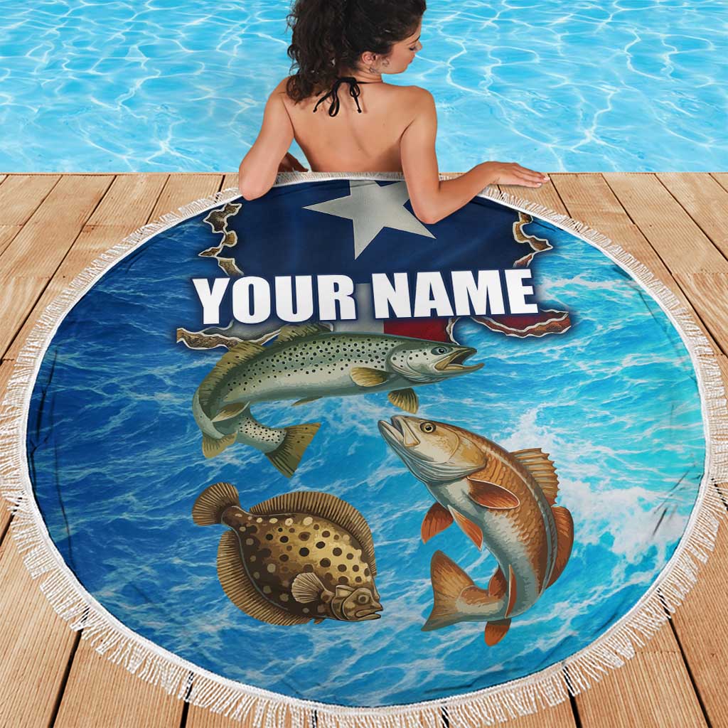 Texas Flag Fishing Beach Blanket with Ocean Fish Graphic and Blue Water Background - Wonder Print Shop