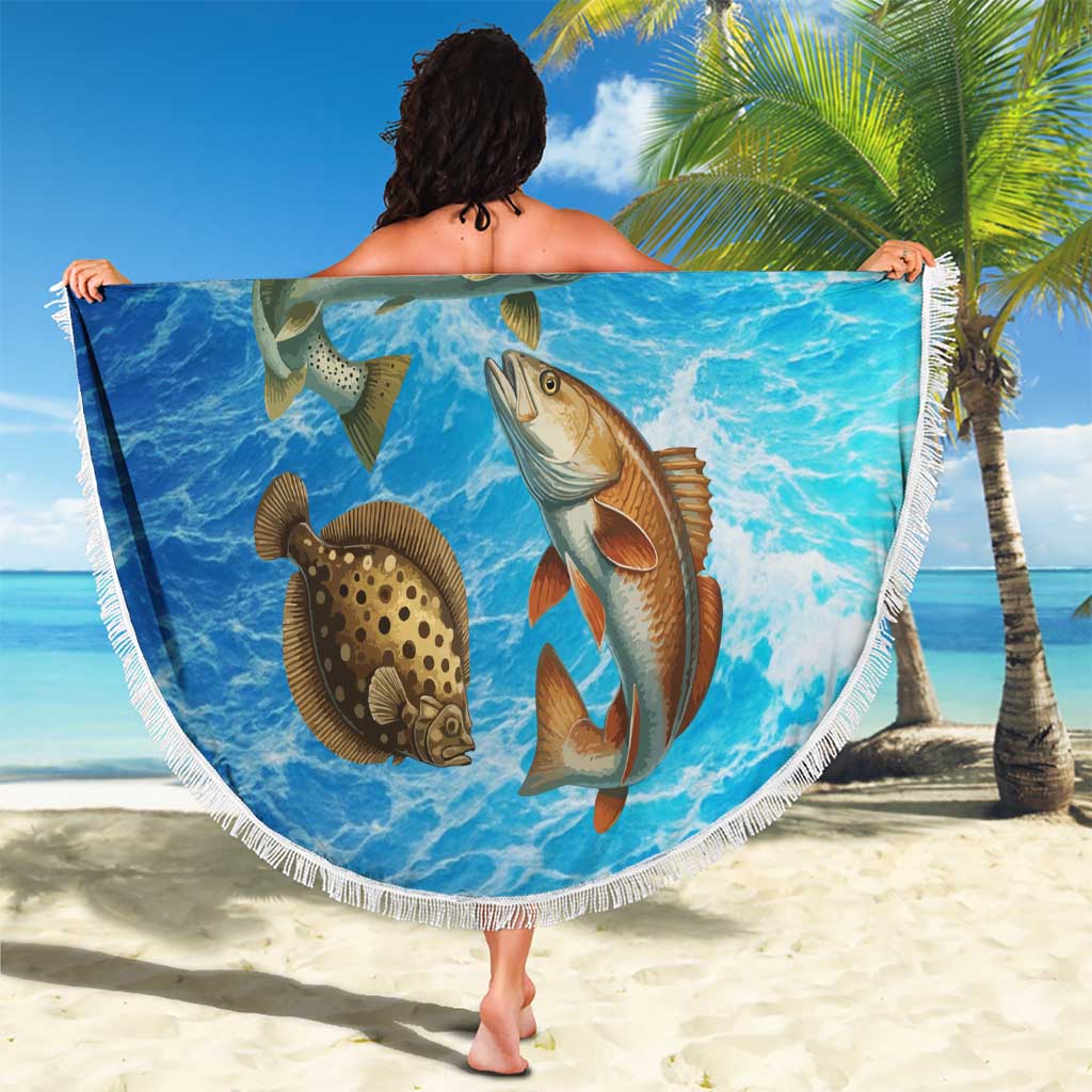 Texas Flag Fishing Beach Blanket with Ocean Fish Graphic and Blue Water Background - Wonder Print Shop