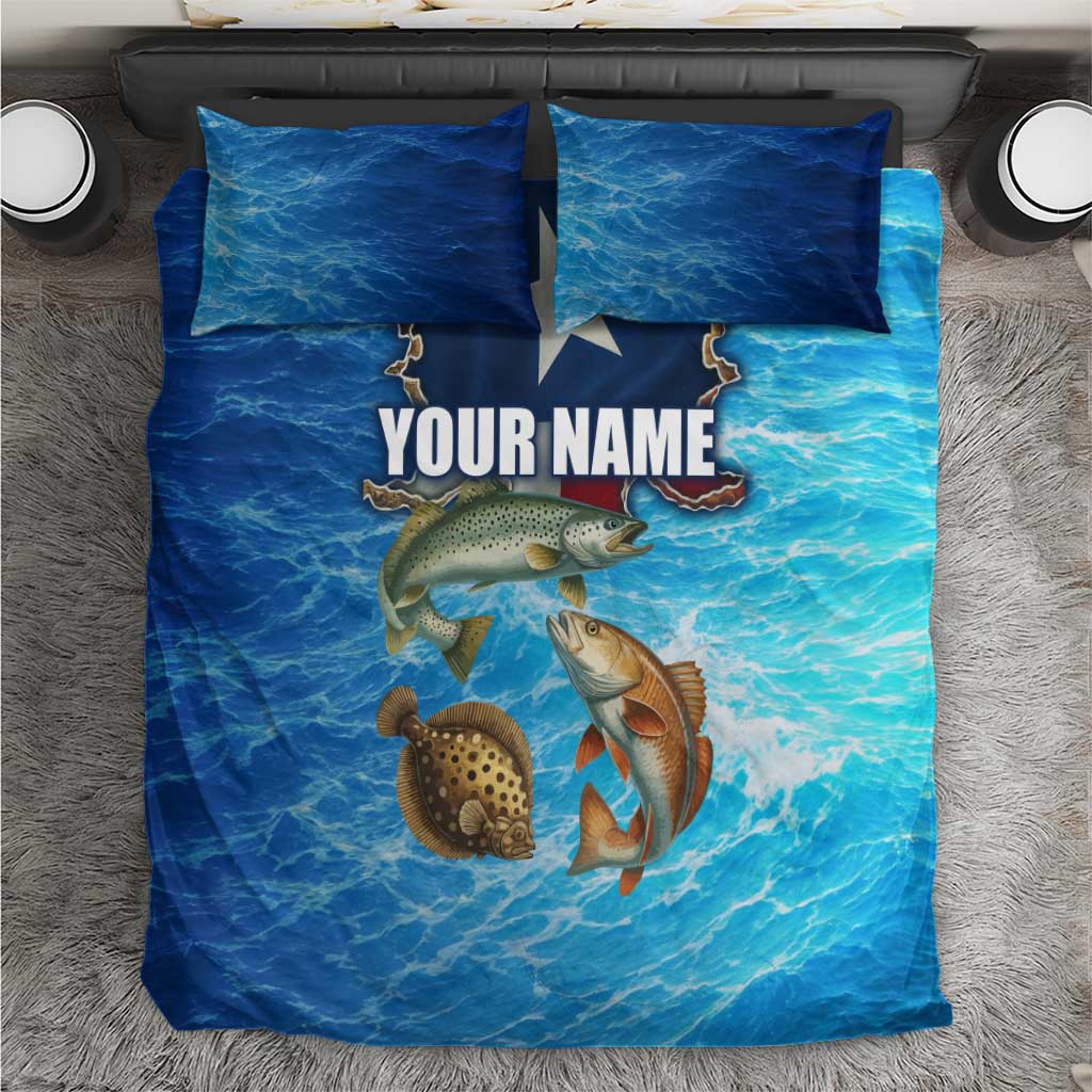 Texas Flag Fishing Bedding Set with Ocean Fish Graphic and Blue Water Background - Wonder Print Shop