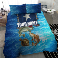 Texas Flag Fishing Bedding Set with Ocean Fish Graphic and Blue Water Background - Wonder Print Shop