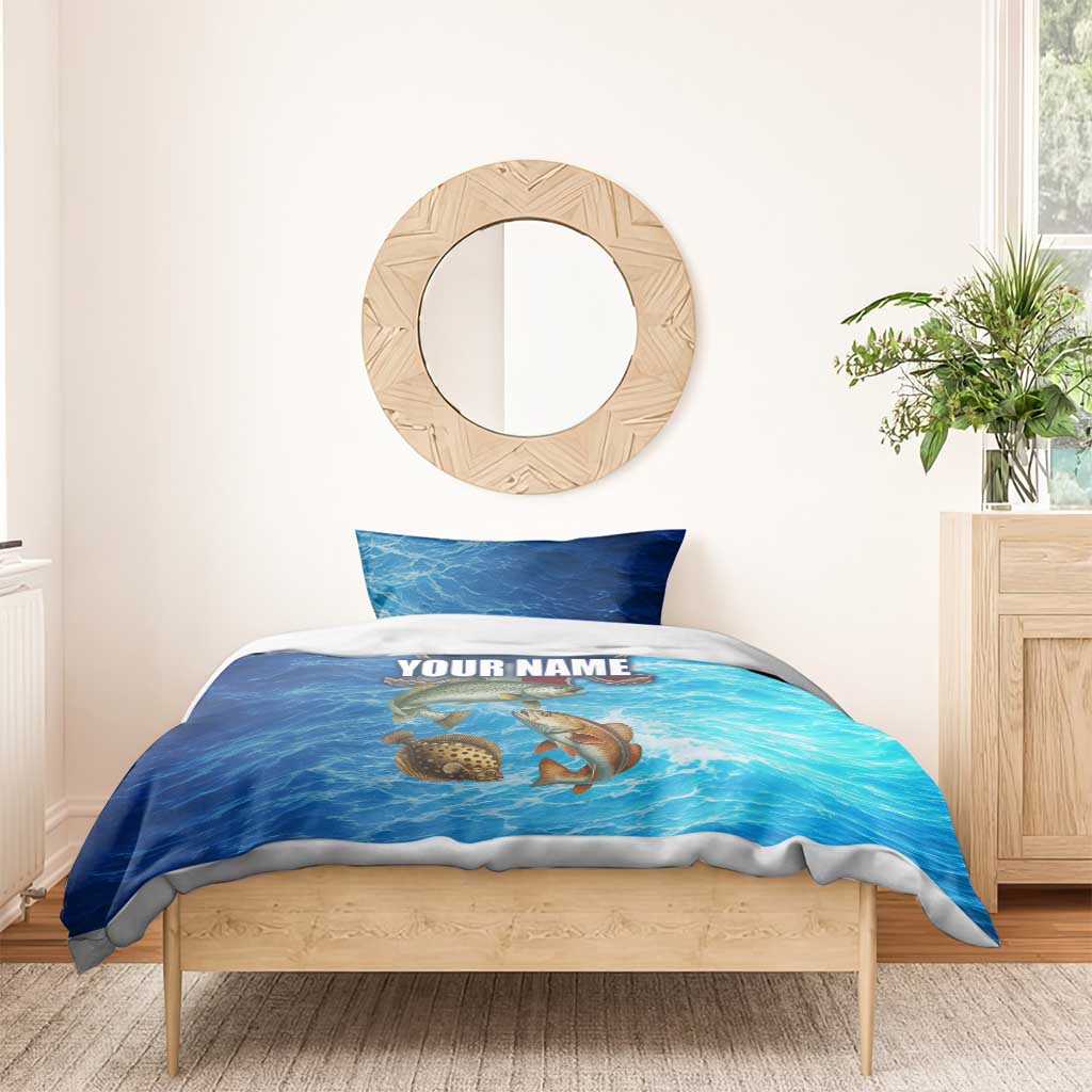 Texas Flag Fishing Bedding Set with Ocean Fish Graphic and Blue Water Background - Wonder Print Shop