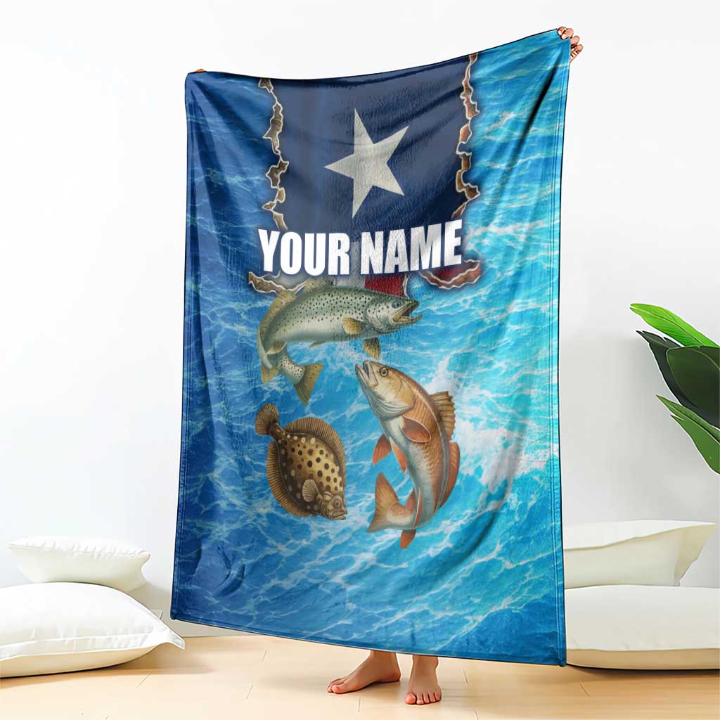 Texas Flag Fishing Blanket with Ocean Fish Graphic and Blue Water Background - Wonder Print Shop