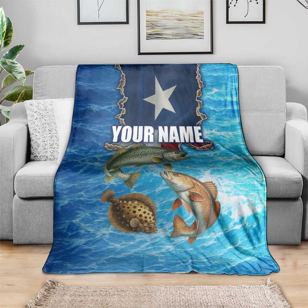 Texas Flag Fishing Blanket with Ocean Fish Graphic and Blue Water Background - Wonder Print Shop