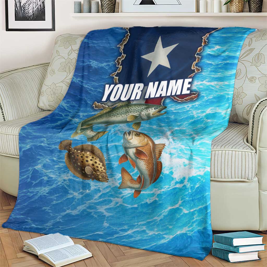 Texas Flag Fishing Blanket with Ocean Fish Graphic and Blue Water Background - Wonder Print Shop