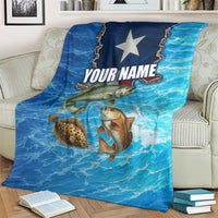 Texas Flag Fishing Blanket with Ocean Fish Graphic and Blue Water Background - Wonder Print Shop