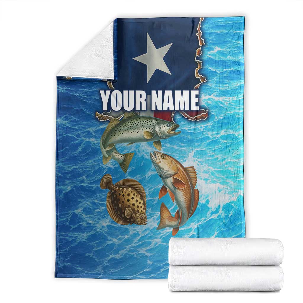 Texas Flag Fishing Blanket with Ocean Fish Graphic and Blue Water Background - Wonder Print Shop
