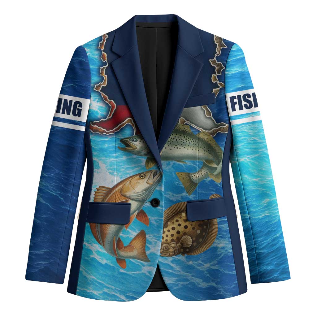 Texas Flag Fishing Blazer with Ocean Fish Graphic and Blue Water Background - Wonder Print Shop