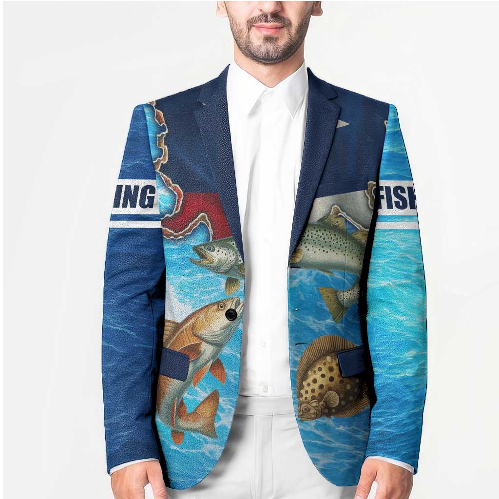 Texas Flag Fishing Blazer with Ocean Fish Graphic and Blue Water Background - Wonder Print Shop