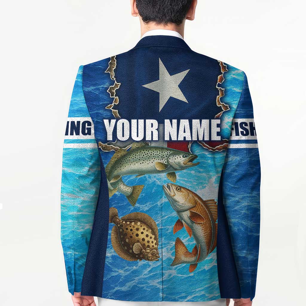 Texas Flag Fishing Blazer with Ocean Fish Graphic and Blue Water Background - Wonder Print Shop