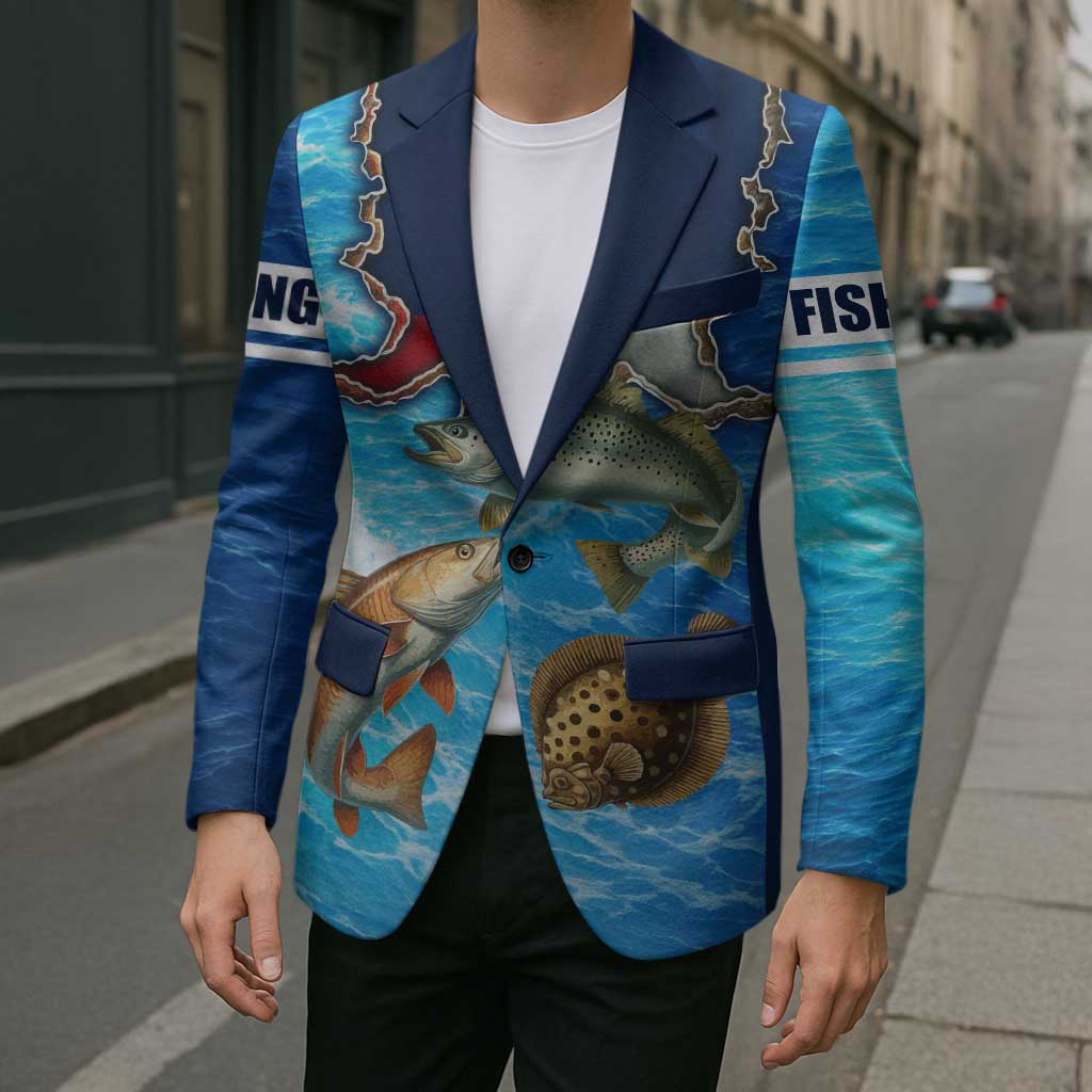 Texas Flag Fishing Blazer with Ocean Fish Graphic and Blue Water Background - Wonder Print Shop