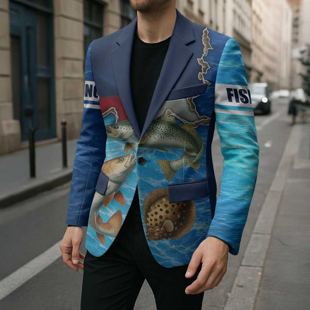 Texas Flag Fishing Blazer with Ocean Fish Graphic and Blue Water Background - Wonder Print Shop