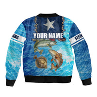 Texas Flag Fishing Bomber Jacket with Ocean Fish Graphic and Blue Water Background - Wonder Print Shop