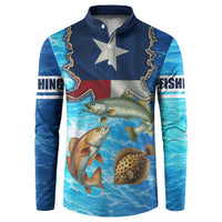 Texas Flag Fishing Button Sweatshirt with Ocean Fish Graphic and Blue Water Background - Wonder Print Shop