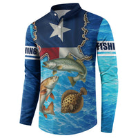 Texas Flag Fishing Button Sweatshirt with Ocean Fish Graphic and Blue Water Background - Wonder Print Shop