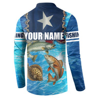 Texas Flag Fishing Button Sweatshirt with Ocean Fish Graphic and Blue Water Background - Wonder Print Shop