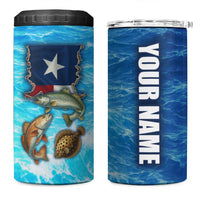 Texas Flag Fishing 4 in 1 Can Cooler Tumbler with Ocean Fish Graphic and Blue Water Background - Wonder Print Shop