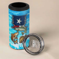 Texas Flag Fishing 4 in 1 Can Cooler Tumbler with Ocean Fish Graphic and Blue Water Background - Wonder Print Shop