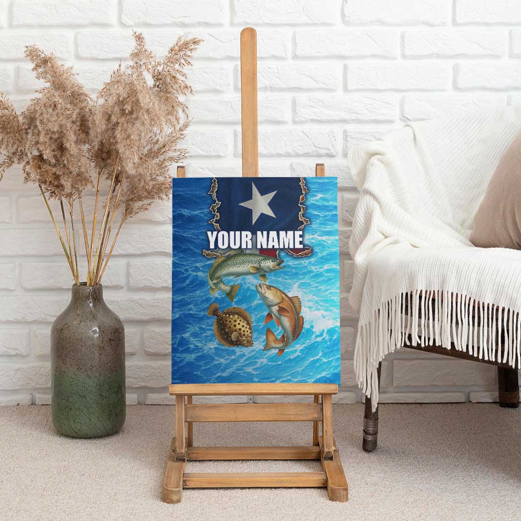 Texas Flag Fishing Canvas Wall Art with Ocean Fish Graphic and Blue Water Background - Wonder Print Shop