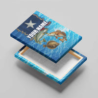 Texas Flag Fishing Canvas Wall Art with Ocean Fish Graphic and Blue Water Background - Wonder Print Shop