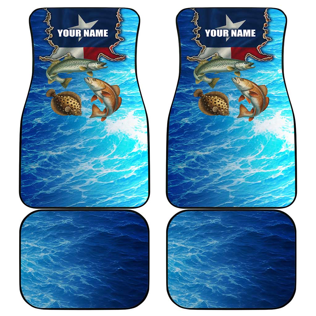 Texas Flag Fishing Car Mats with Ocean Fish Graphic and Blue Water Background - Wonder Print Shop