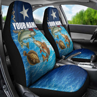 Texas Flag Fishing Car Seat Cover with Ocean Fish Graphic and Blue Water Background - Wonder Print Shop