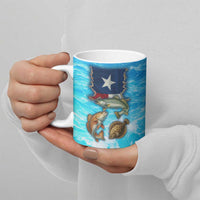 Texas Flag Fishing Ceramic Mug with Ocean Fish Graphic and Blue Water Background - Wonder Print Shop
