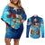 Texas Flag Fishing Couples Matching Off Shoulder Short Dress and Long Sleeve Button Shirt with Ocean Fish Graphic and Blue Water Background - Wonder Print Shop