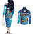 Texas Flag Fishing Couples Matching Off The Shoulder Long Sleeve Dress and Long Sleeve Button Shirt with Ocean Fish Graphic and Blue Water Background - Wonder Print Shop
