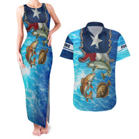 Texas Flag Fishing Couples Matching Tank Maxi Dress and Hawaiian Shirt with Ocean Fish Graphic and Blue Water Background - Wonder Print Shop