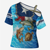 Texas Flag Fishing Cross Shoulder Shirt with Ocean Fish Graphic and Blue Water Background - Wonder Print Shop