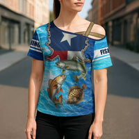 Texas Flag Fishing Cross Shoulder Shirt with Ocean Fish Graphic and Blue Water Background - Wonder Print Shop