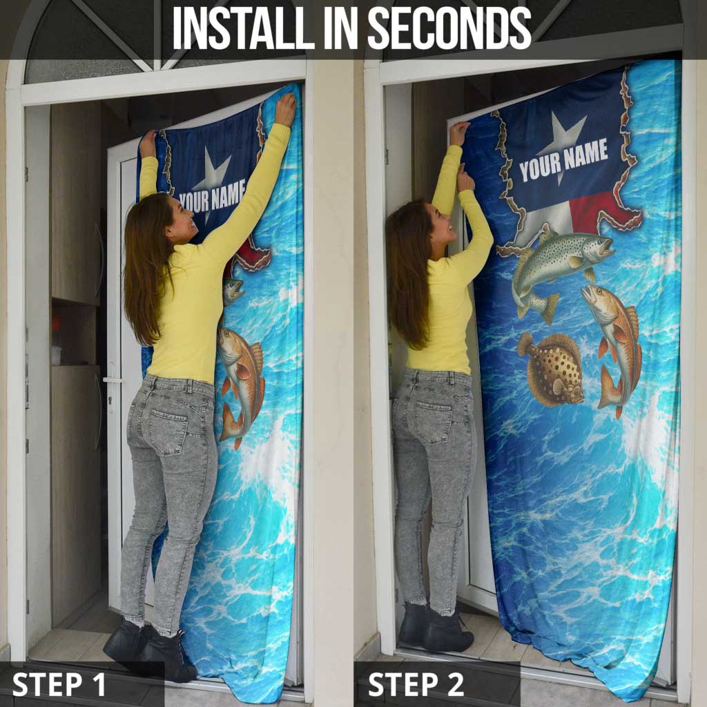 Texas Flag Fishing Door Cover with Ocean Fish Graphic and Blue Water Background - Wonder Print Shop