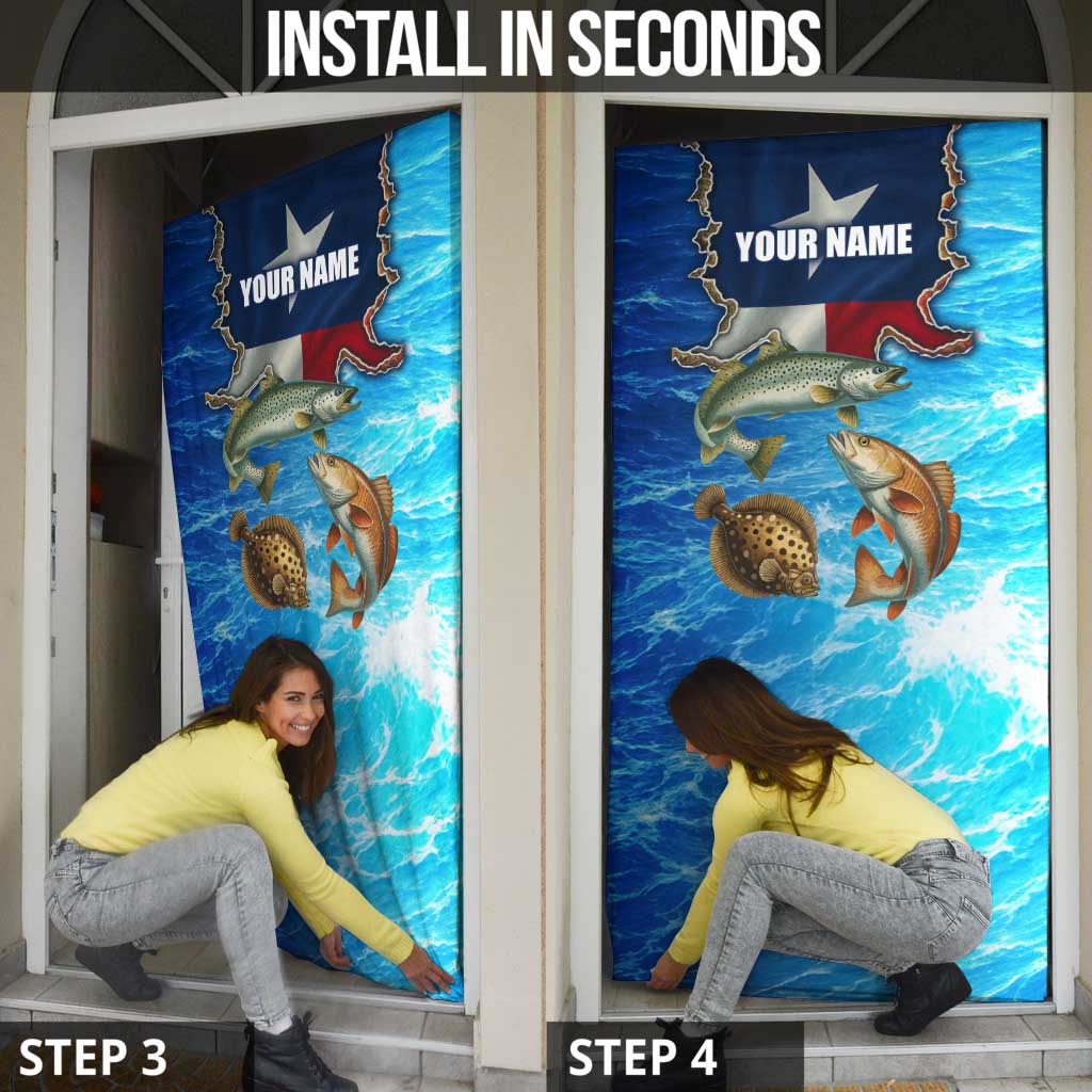 Texas Flag Fishing Door Cover with Ocean Fish Graphic and Blue Water Background - Wonder Print Shop