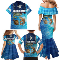 Texas Flag Fishing Family Matching Mermaid Dress and Hawaiian Shirt with Ocean Fish Graphic and Blue Water Background - Wonder Print Shop
