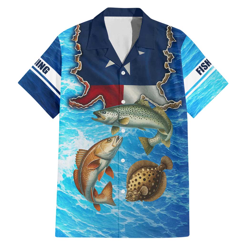 Texas Flag Fishing Family Matching Mermaid Dress and Hawaiian Shirt with Ocean Fish Graphic and Blue Water Background - Wonder Print Shop