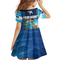 Texas Flag Fishing Family Matching Off Shoulder Maxi Dress and Hawaiian Shirt with Ocean Fish Graphic and Blue Water Background - Wonder Print Shop
