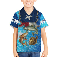 Texas Flag Fishing Family Matching Off Shoulder Maxi Dress and Hawaiian Shirt with Ocean Fish Graphic and Blue Water Background - Wonder Print Shop