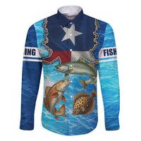 Texas Flag Fishing Family Matching Puletasi and Hawaiian Shirt with Ocean Fish Graphic and Blue Water Background - Wonder Print Shop