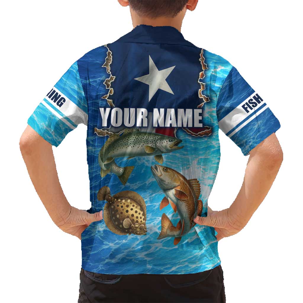 Texas Flag Fishing Family Matching Summer Maxi Dress and Hawaiian Shirt with Ocean Fish Graphic and Blue Water Background - Wonder Print Shop