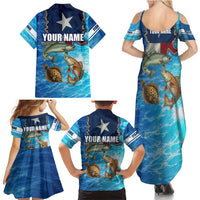 Texas Flag Fishing Family Matching Summer Maxi Dress and Hawaiian Shirt with Ocean Fish Graphic and Blue Water Background - Wonder Print Shop